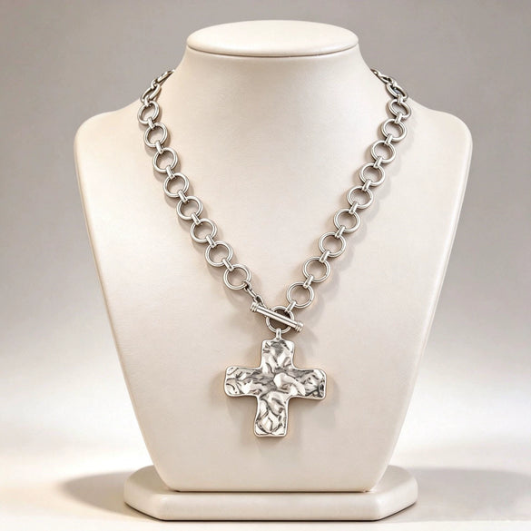 Women's Punk Geometric Cross Pendant Necklace Zinc Alloy Plated Ot Chain Statement Jewelry