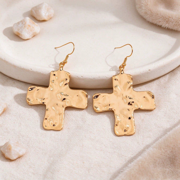 Women's Punk Geometric Cross Pendant Necklace Zinc Alloy Plated Ot Chain Statement Jewelry