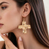 Women's Punk Geometric Cross Pendant Necklace Zinc Alloy Plated Ot Chain Statement Jewelry