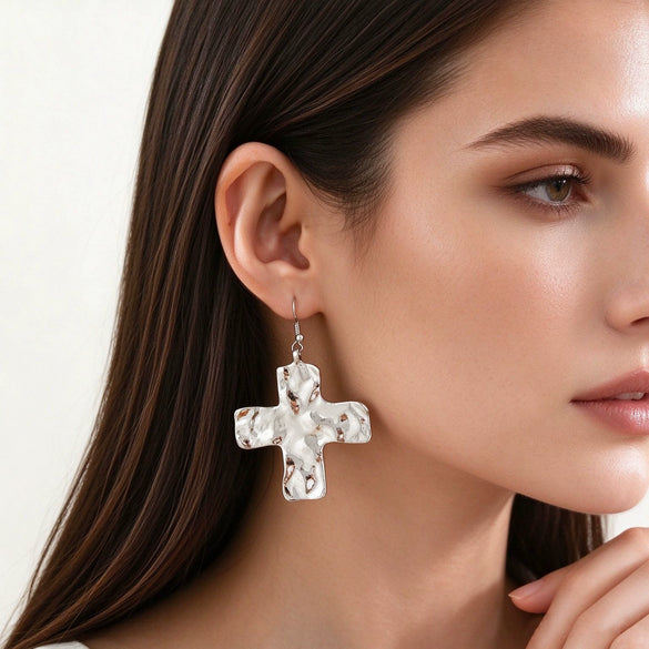 Women's Punk Geometric Cross Pendant Necklace Zinc Alloy Plated Ot Chain Statement Jewelry