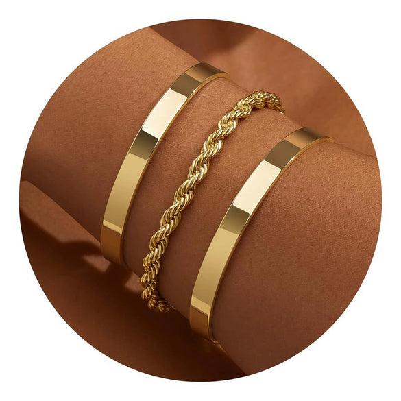 Women's Punk Geometric Stainless Steel Chain Bracelet Set With Electroplated Simple Exaggerated Design