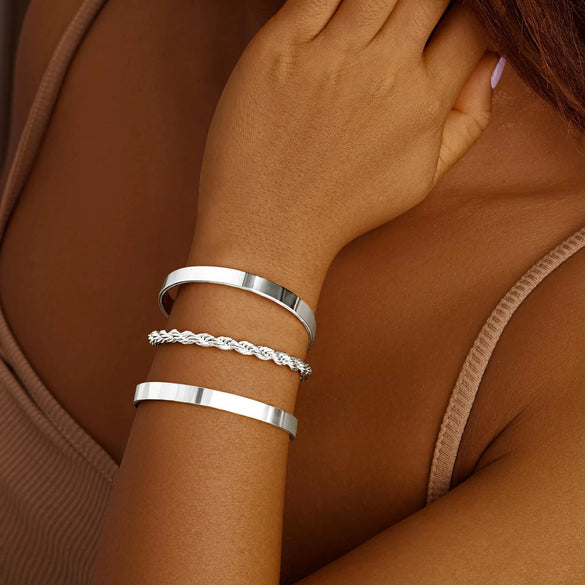 Women's Punk Geometric Stainless Steel Chain Bracelet Set With Electroplated Simple Exaggerated Design