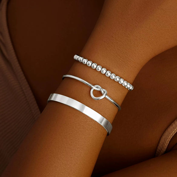 Women's Punk Geometric Stainless Steel Chain Bracelet Set With Electroplated Simple Exaggerated Design