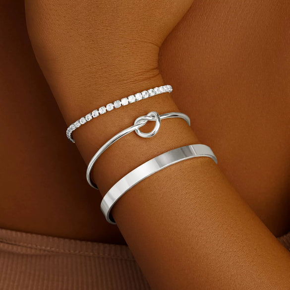 Women's Punk Geometric Stainless Steel Chain Bracelet Set With Electroplated Simple Exaggerated Design