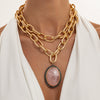 Women's Punk Layered Necklace With Chunky Aluminum Chain And Exaggerated Geometric Oval Resin Pendant