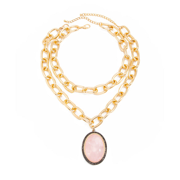 Women's Punk Layered Necklace With Chunky Aluminum Chain And Exaggerated Geometric Oval Resin Pendant