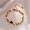 Women's Punk Retro Style Titanium Steel Round Faceted Black Diamond Connecting Chain Bracelet With Electroplating