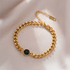 Women's Punk Retro Style Titanium Steel Round Faceted Black Diamond Connecting Chain Bracelet With Electroplating