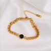 Women's Punk Retro Style Titanium Steel Round Faceted Black Diamond Connecting Chain Bracelet With Electroplating