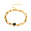Women's Punk Retro Style Titanium Steel Round Faceted Black Diamond Connecting Chain Bracelet With Electroplating