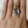 Women's Punk Style Alloy Ring With Zircon And Flower Pattern