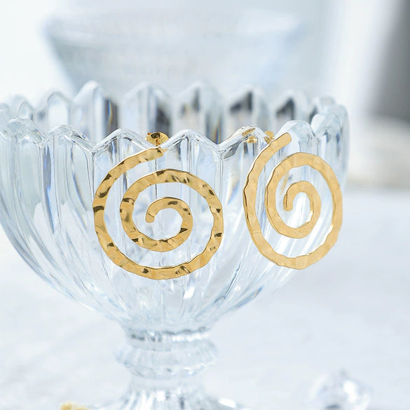 Women's Punk Style Stainless Steel Swirl Hollow Spiral Electroplated Earrings