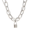 Women's Punk Style Thick Chain Lock Necklace With Microinlaid 3 Layer Lock Pendant Alloy Material Geometric Pattern Electroplating Treatment