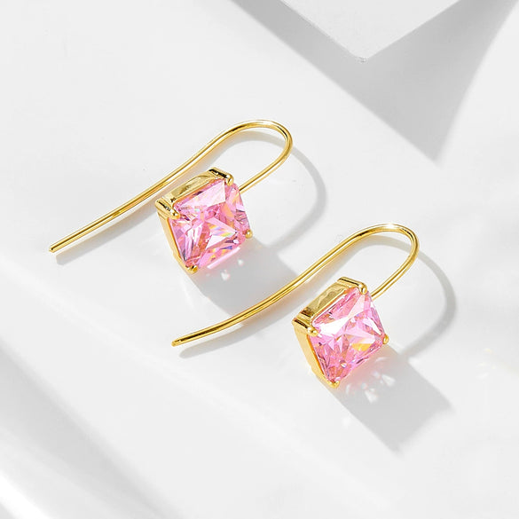 Women's Pure Silver Geometric Diamond Ear Hook Earrings