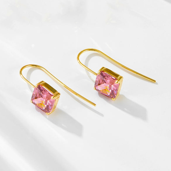 Women's Pure Silver Geometric Diamond Ear Hook Earrings