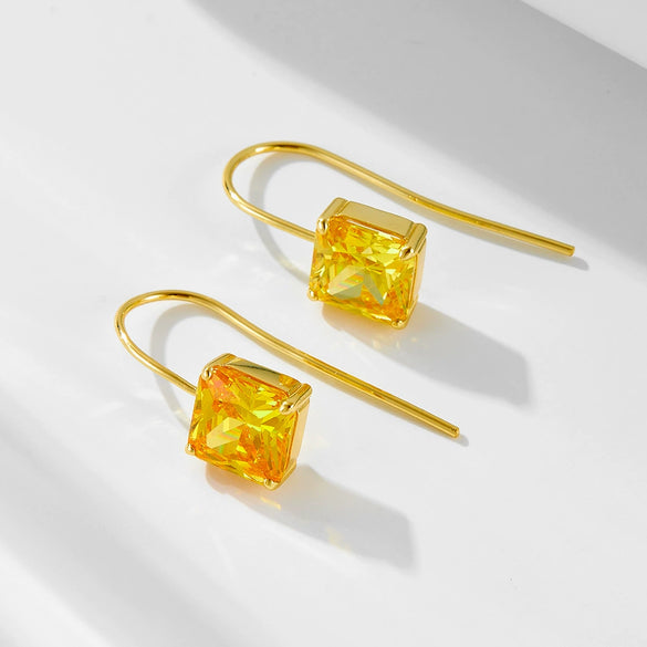 Women's Pure Silver Geometric Diamond Ear Hook Earrings