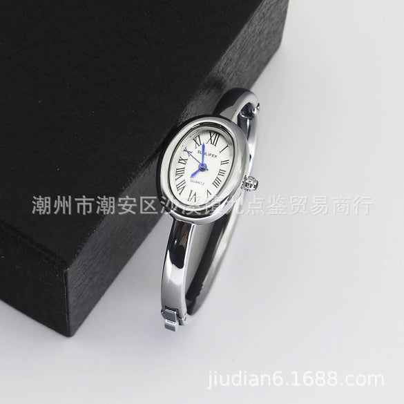 Women's Quartz Bracelet Watch Set With Stainless Steel Strap And Buckle Oval Dial Medieval Style
