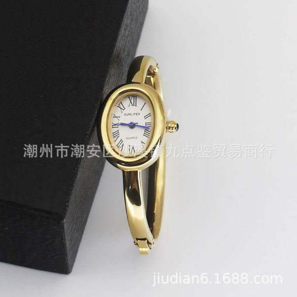 Women's Quartz Bracelet Watch Set With Stainless Steel Strap And Buckle Oval Dial Medieval Style