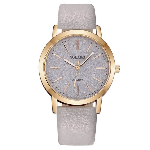 Women's Quartz Watch Alloy Case Imitation Leather Strap Round Dial Matte Notch Ultrathin Simple Casual