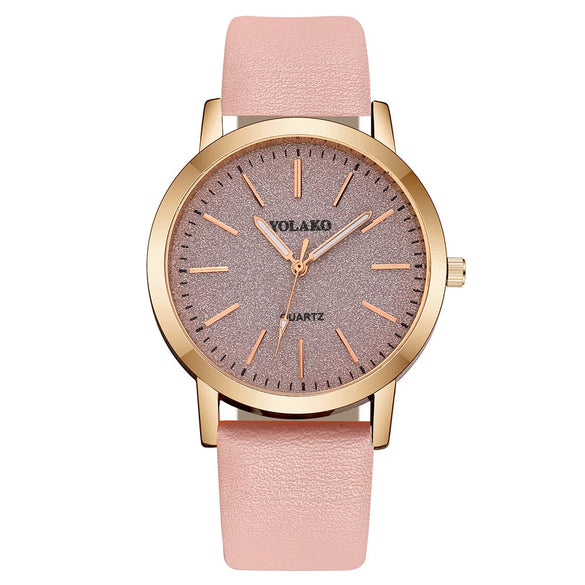 Women's Quartz Watch Alloy Case Imitation Leather Strap Round Dial Matte Notch Ultrathin Simple Casual