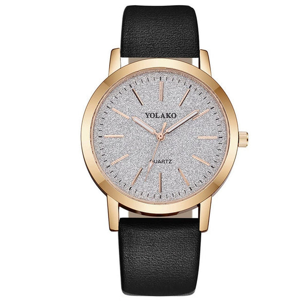 Women's Quartz Watch Alloy Case Imitation Leather Strap Round Dial Matte Notch Ultrathin Simple Casual