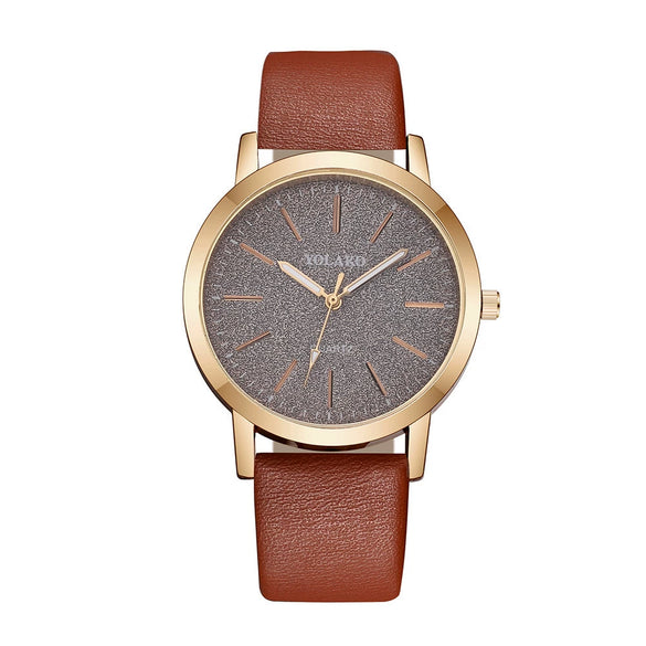 Women's Quartz Watch Alloy Case Imitation Leather Strap Round Dial Matte Notch Ultrathin Simple Casual