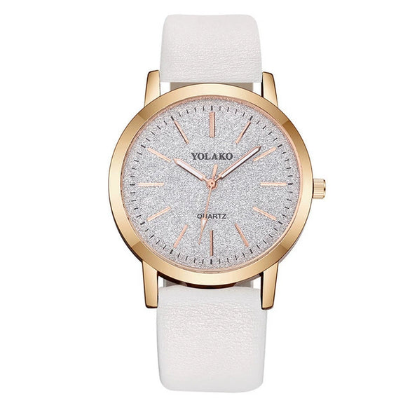 Women's Quartz Watch Alloy Case Imitation Leather Strap Round Dial Matte Notch Ultrathin Simple Casual