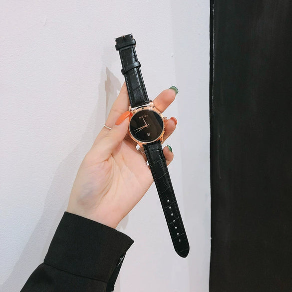 Women's Quartz Watch Alloy Case Imitation Leather Strap Stainless Steel Buckle Round Dial Business Style
