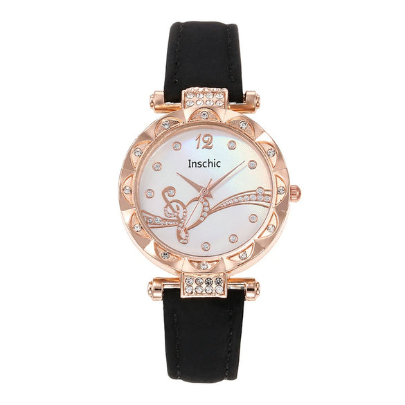 Women's Quartz Watch Alloy Case Imitation Leather Strap Stainless Steel Buckle Round Dial Leisure Style