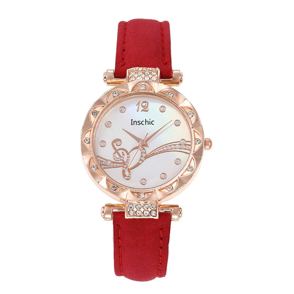 Women's Quartz Watch Alloy Case Imitation Leather Strap Stainless Steel Buckle Round Dial Leisure Style