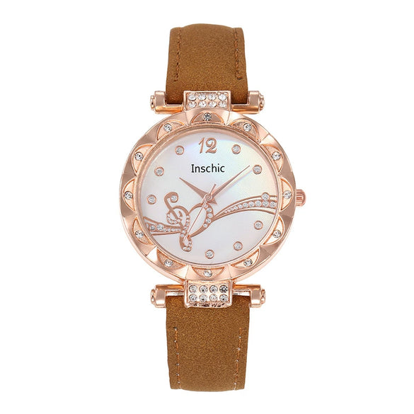 Women's Quartz Watch Alloy Case Imitation Leather Strap Stainless Steel Buckle Round Dial Leisure Style