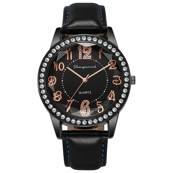 Women's Quartz Watch Alloy Case Stainless Steel Buckle Pu Strap Round Dial Sapphire Crystal Glass Mirror