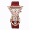 Women's Quartz Watch And Peacock Jewelry Set With Inverted Triangular Dial Diamond Inlay Frosted Imitation Leather Strap And Alloy Case