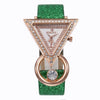 Women's Quartz Watch And Peacock Jewelry Set With Inverted Triangular Dial Diamond Inlay Frosted Imitation Leather Strap And Alloy Case