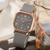 Women's Quartz Watch Midcentury Style Alloy Case Silicone Strap Square Dial