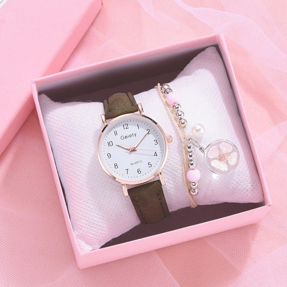 Women's Quartz Watch Set Canvas Strap Alloy Case Round Dial Leisure Style
