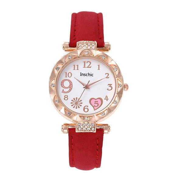 Women's Quartz Watch With Heart Dial And Round Shape Alloy Case Imitation Leather Strap Stainless Steel Buckle Casual Style