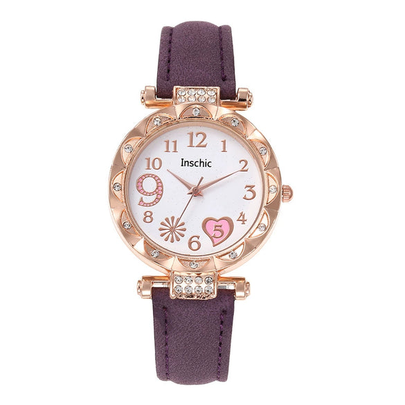 Women's Quartz Watch With Heart Dial And Round Shape Alloy Case Imitation Leather Strap Stainless Steel Buckle Casual Style