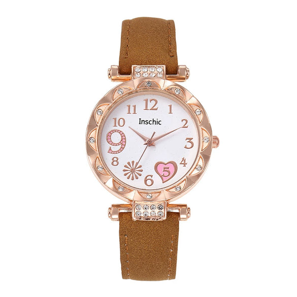 Women's Quartz Watch With Heart Dial And Round Shape Alloy Case Imitation Leather Strap Stainless Steel Buckle Casual Style