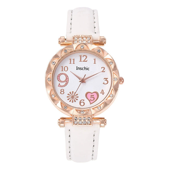 Women's Quartz Watch With Heart Dial And Round Shape Alloy Case Imitation Leather Strap Stainless Steel Buckle Casual Style