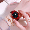 Women's Quartz Watch With Magnet Buckle Alloy Strap And Case Titanium Buckle Round Dial Leisure Style Starry Sky Design