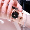 Women's Quartz Watch With Magnet Buckle Alloy Strap And Case Titanium Buckle Round Dial Leisure Style Starry Sky Design