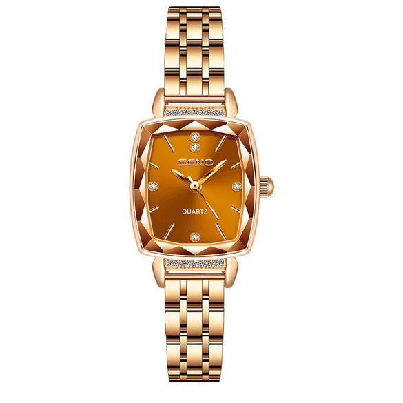 Women's Quartz Waterproof Watch With Solid Stainless Steel Band And Small Square Dial