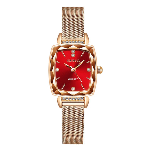 Women's Quartz Waterproof Watch With Solid Stainless Steel Band And Small Square Dial