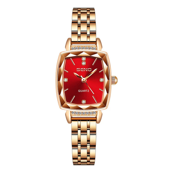 Women's Quartz Waterproof Watch With Solid Stainless Steel Band And Small Square Dial