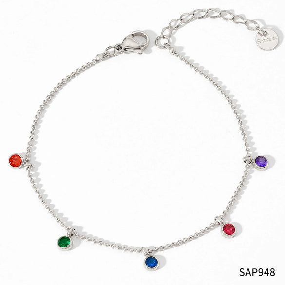 Women's Rainbow Candy Zircon Geometric Pendant Stainless Steel Bracelet With Exquisite Thin Chain And Electroplating