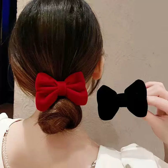 Women's Red And Black Velvet Bow Handmade Hairpin Headwear Spring Clip