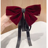 Women's Red And Black Velvet Bow Handmade Hairpin Headwear Spring Clip