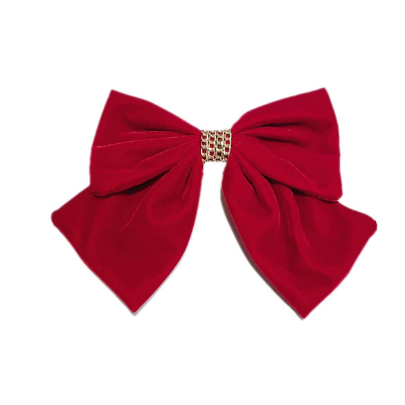 Women's Red And Black Velvet Bow Handmade Hairpin Headwear Spring Clip