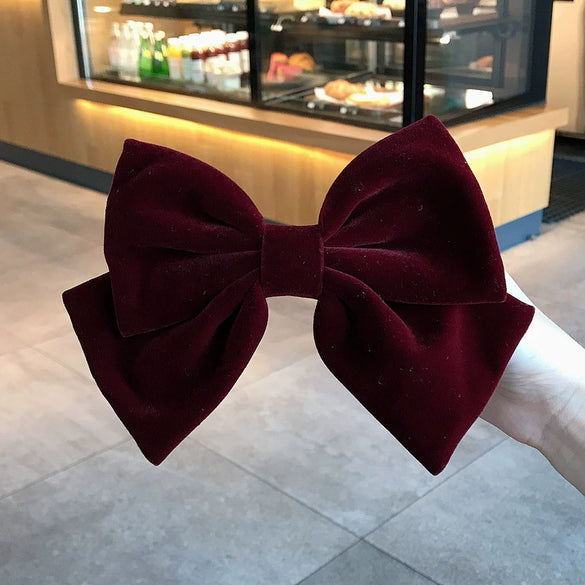 Women's Red And Black Velvet Bow Handmade Hairpin Headwear Spring Clip